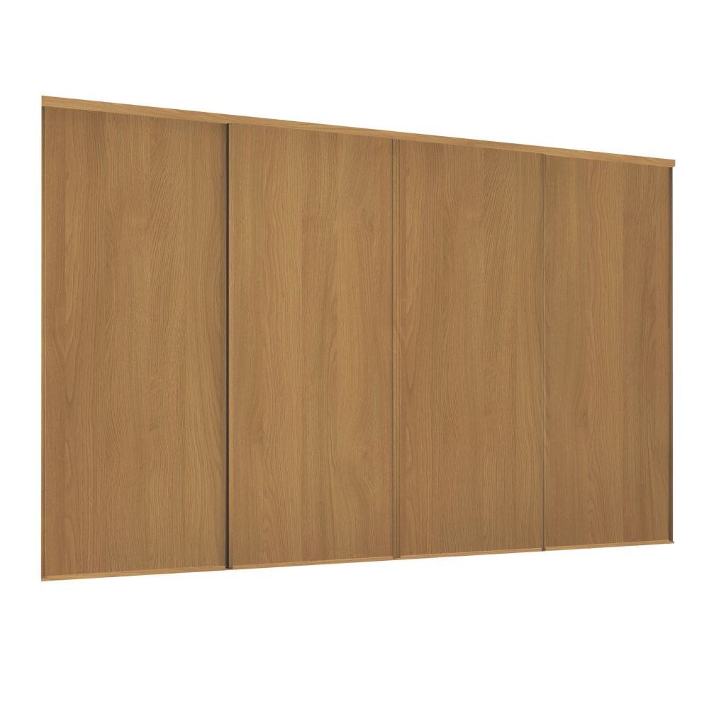 Image of Spacepro Classic 4-Door Sliding Wardrobe Door Kit Oak Frame Oak Panel 2978mm x 2260mm 