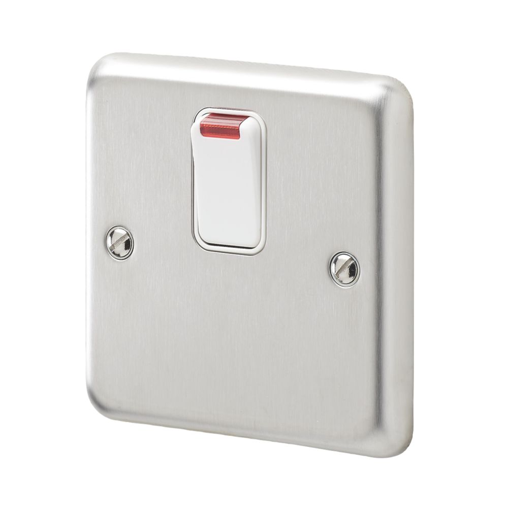 Image of MK Contoura 20A 1-Gang DP Control Switch Brushed Stainless Steel with Neon with White Inserts 