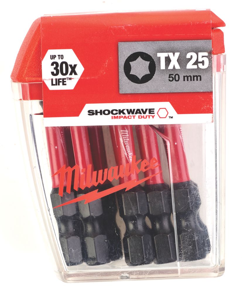 Image of Milwaukee SHOCKWAVE 1/4" 50mm Hex Shank TX25 Screwdriver Bits 10 Pack 