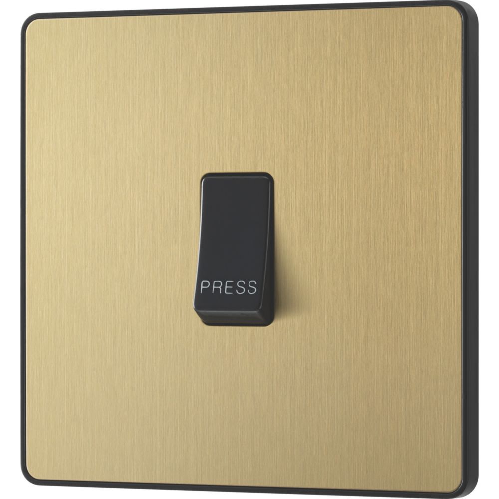 Image of British General Evolve 10A 1-Gang 1-Way Bell Push Switch Satin Brass with Black Inserts 