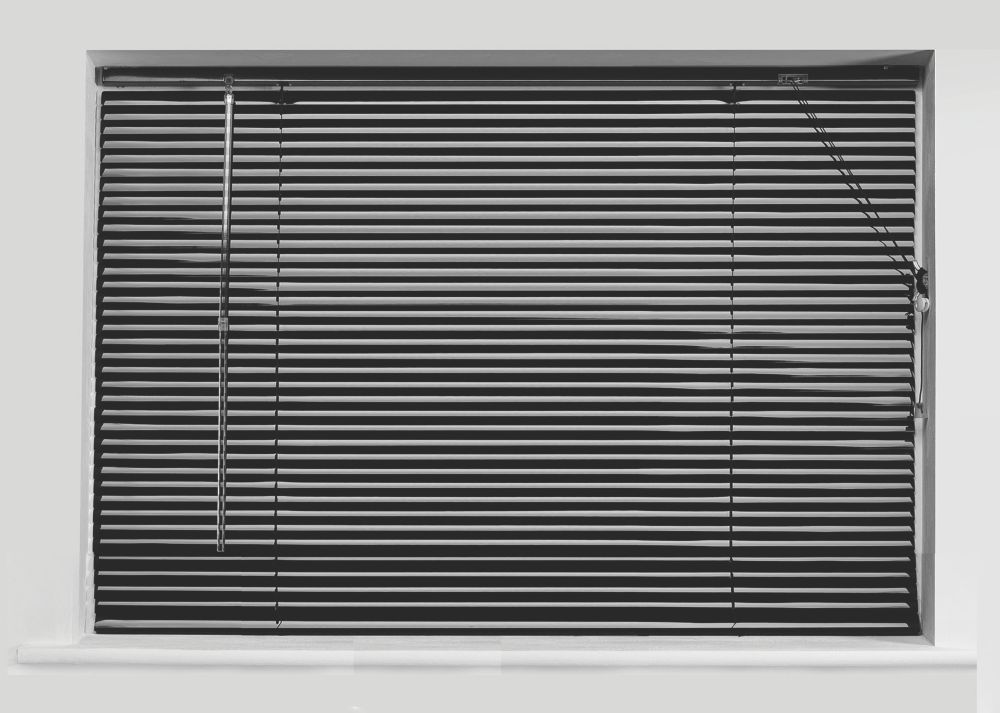 Image of Universal Aluminium Venetian Non-Blackout Blind Black 1650mm x 1600mm Drop 