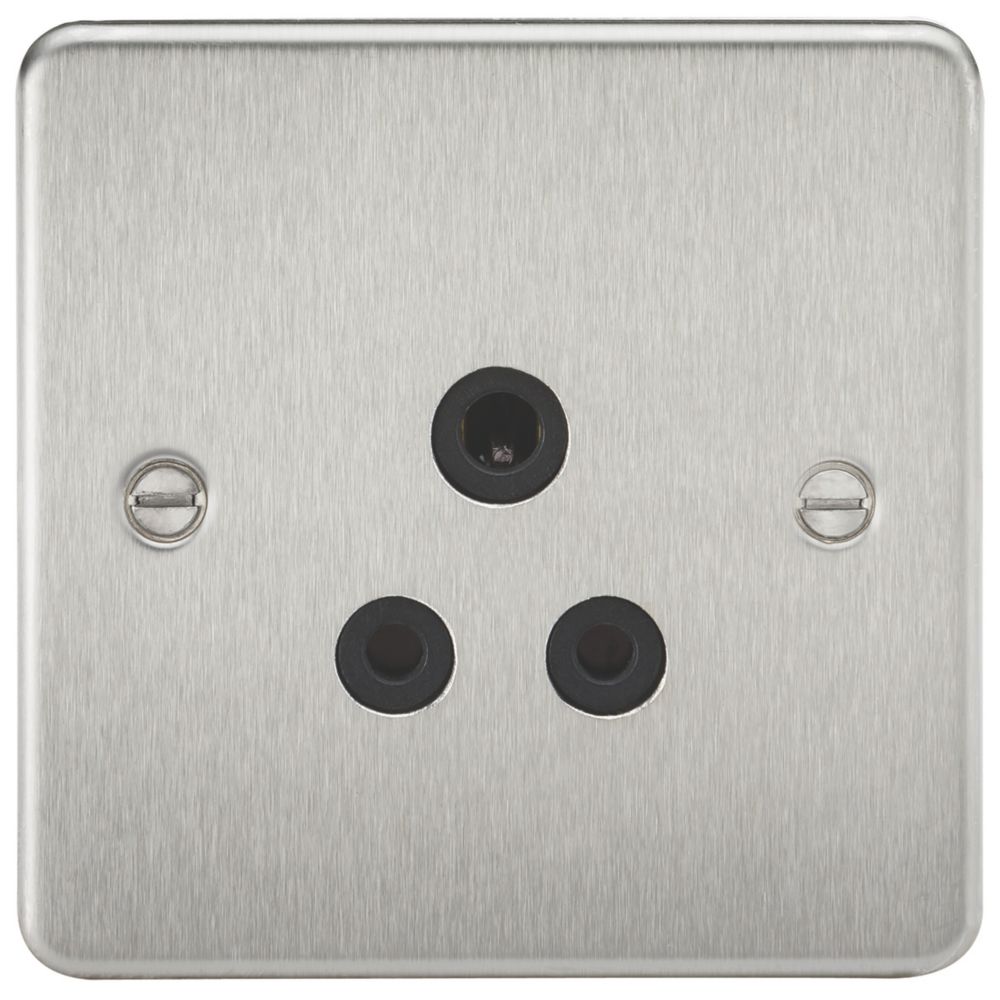 Image of Knightsbridge 5A 1-Gang Unswitched Socket Brushed Chrome with Black Inserts 