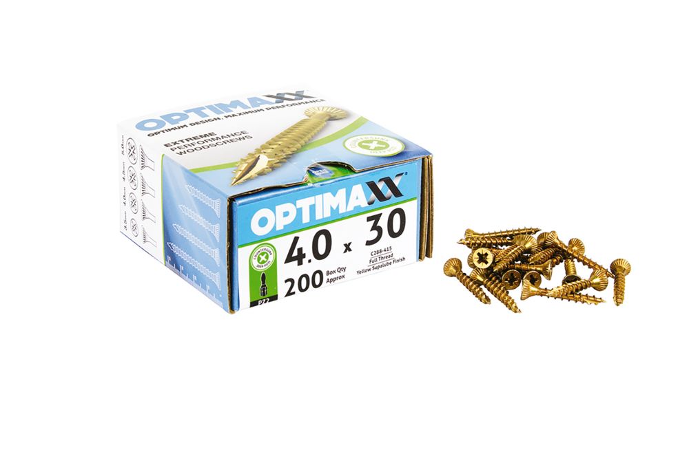 Image of Optimaxx PZ Countersunk Wood Screws 4mm x 30mm 200 Pack 