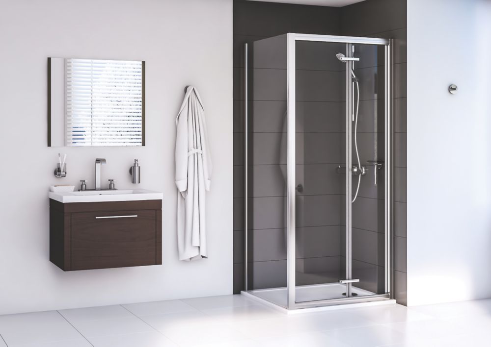 Image of Aqualux Edge 6 Semi-Frameless Square Shower Enclosure LH/RH Polished Silver 760mm x 760mm x 1900mm 