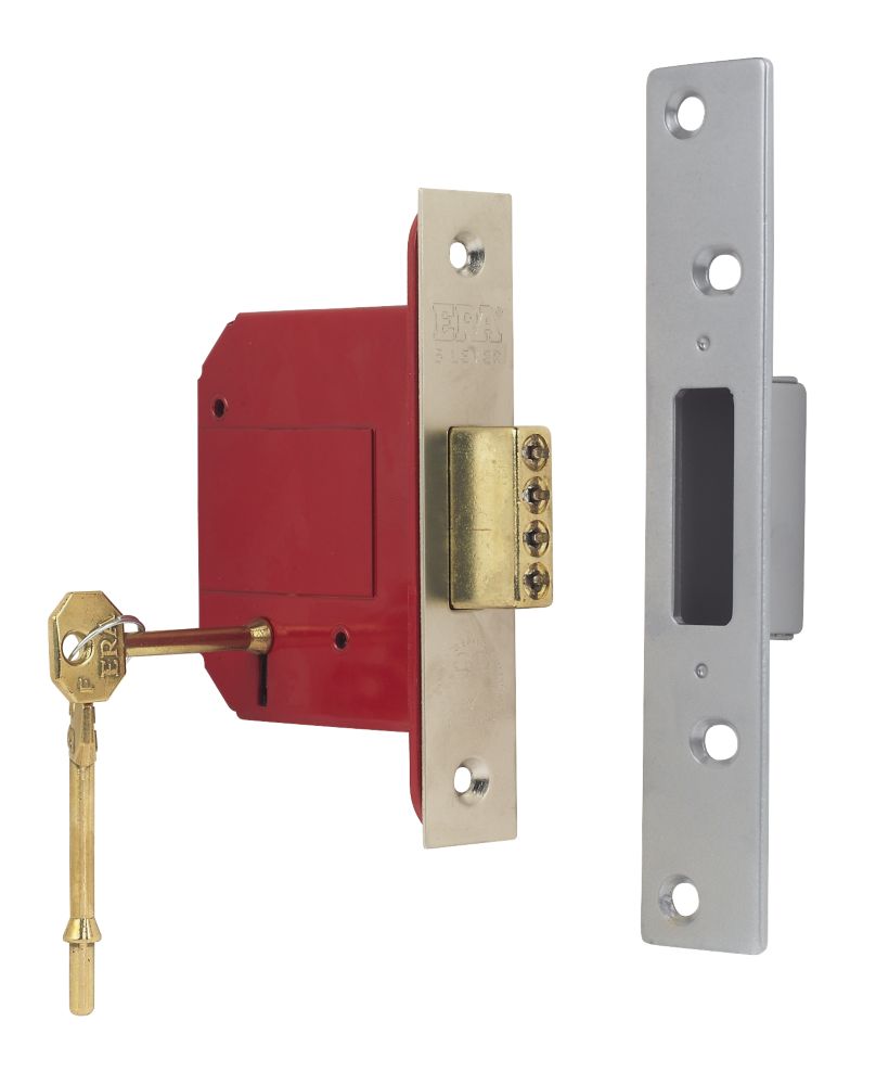 Image of ERA Fire Rated Satin Nickel BS 5-Lever Mortice Deadlock 76mm Case - 56mm Backset 