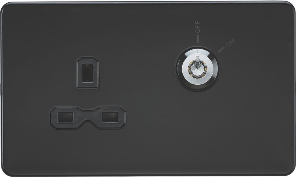Image of Knightsbridge 13A Key Switch 1-Gang DP Switched Socket Matt Black with Black Inserts 