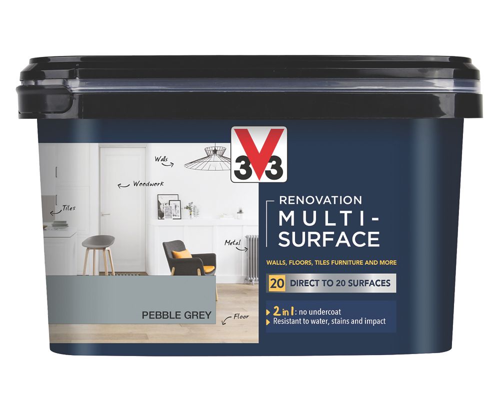 Image of V33 Satin Pebble Grey Acrylic Renovation Multi-Surface Paint 2Ltr 