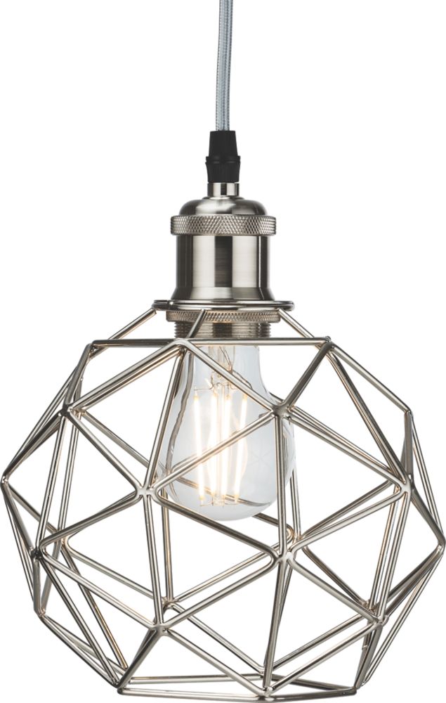 Image of Knightsbridge Brushed Chrome Steel Geometric-Shaped Pendant Cage 