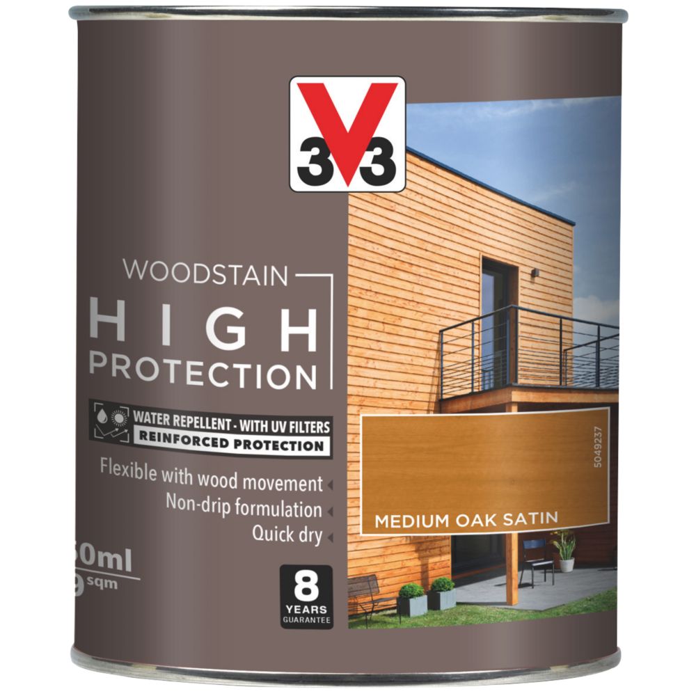 Image of V33 High-Protection Exterior Woodstain Satin Medium Oak 750ml 