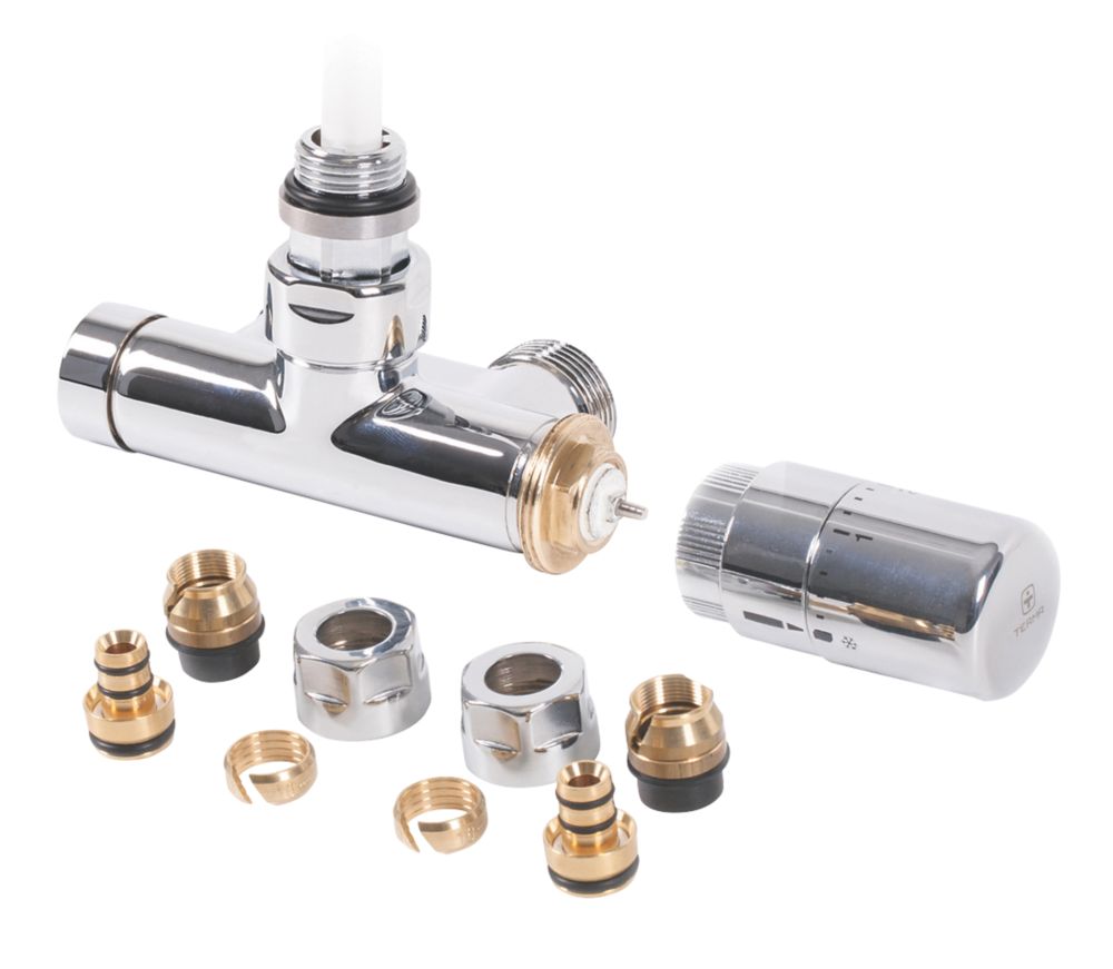 Image of Terma Integrated Chrome Angled Thermostatic TRV with Immersion Tube L/S 1/2" x 15mm 