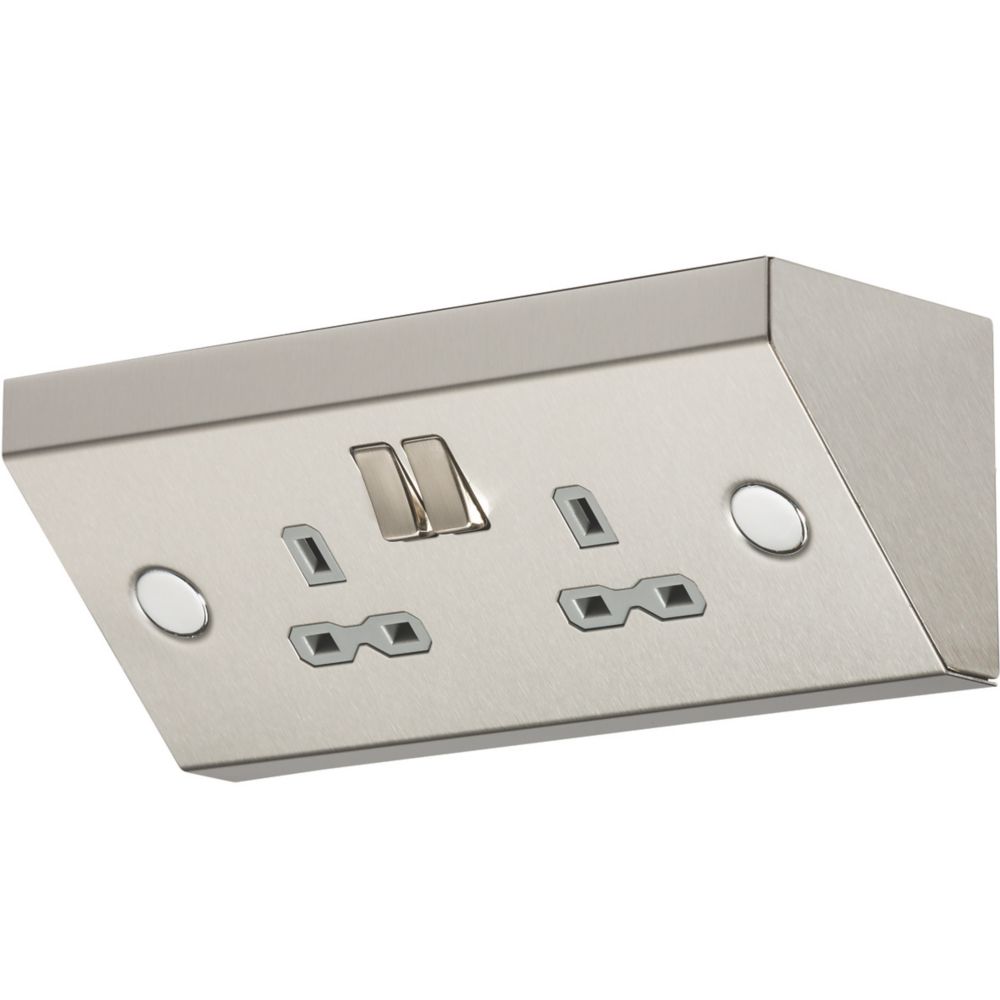 Image of Knightsbridge 13A 2-Gang DP Switched Under Cabinet Socket Stainless Steel with Colour-Matched Inserts 
