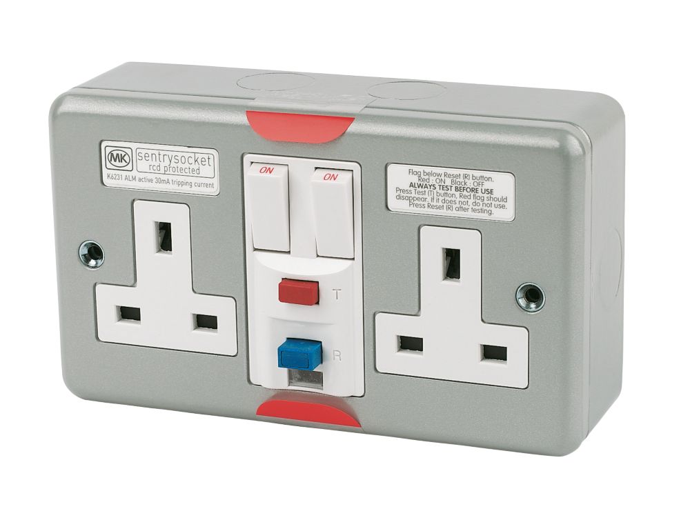 Image of MK 13A 2-Gang DP Switched Metal Clad Active Plug Socket with White Inserts 