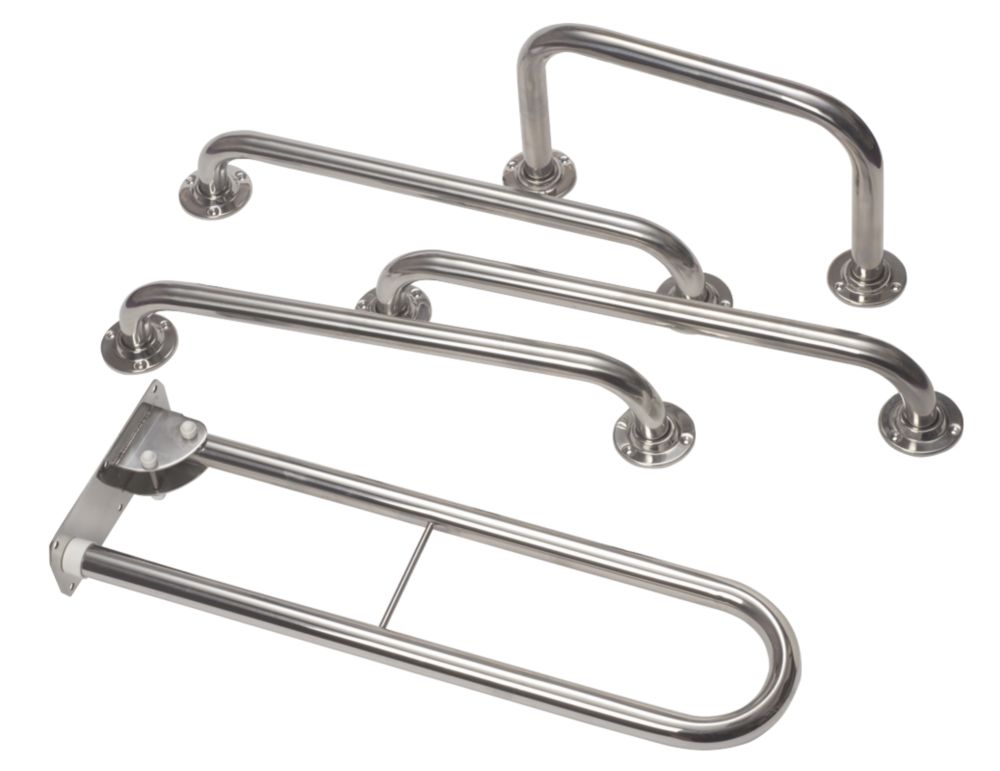 Image of Doc M Bathroom Disability Grab Rails & Rests Stainless Steel 5 Piece Set 
