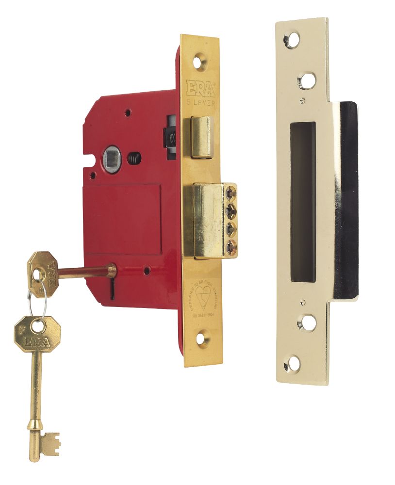 Image of ERA Fire Rated Brass Effect BS 5-Lever Mortice Sashlock 76mm Case - 56mm Backset 