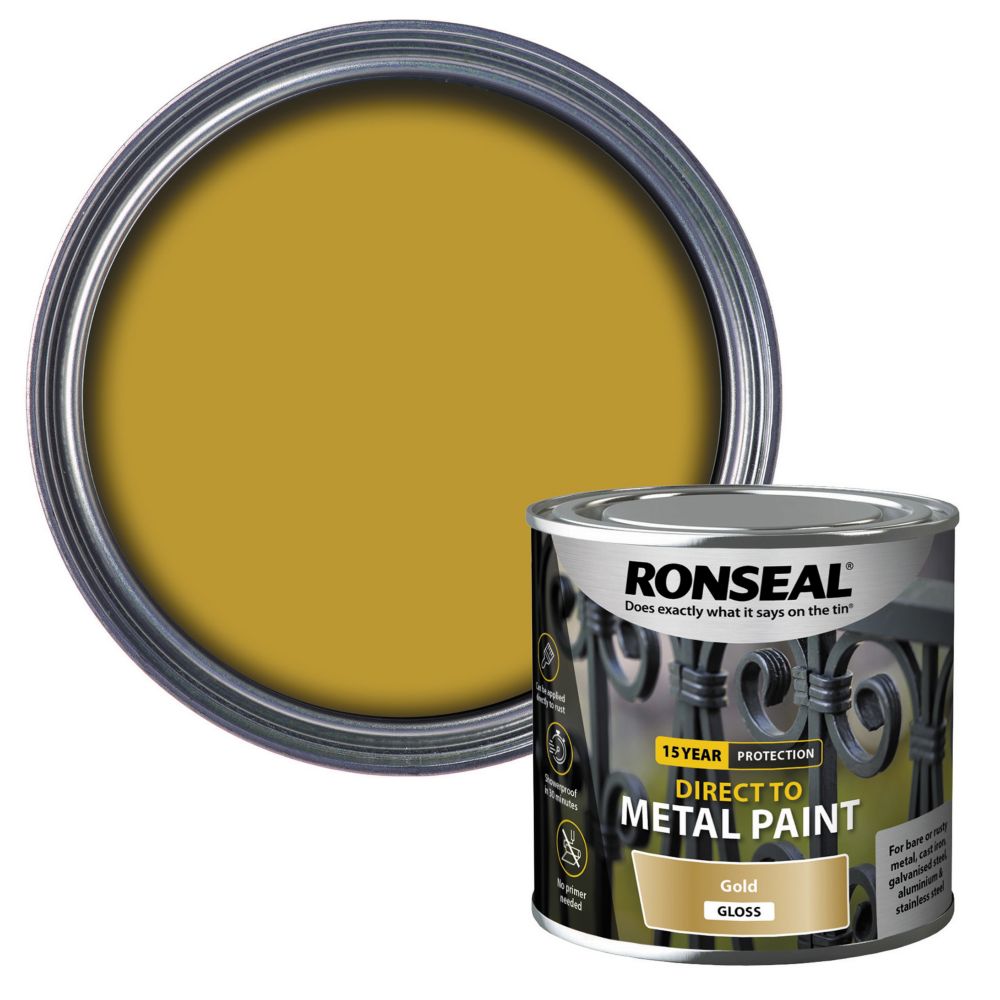 Image of Ronseal Gloss Direct to Metal Paint Metallic Gold 250ml 