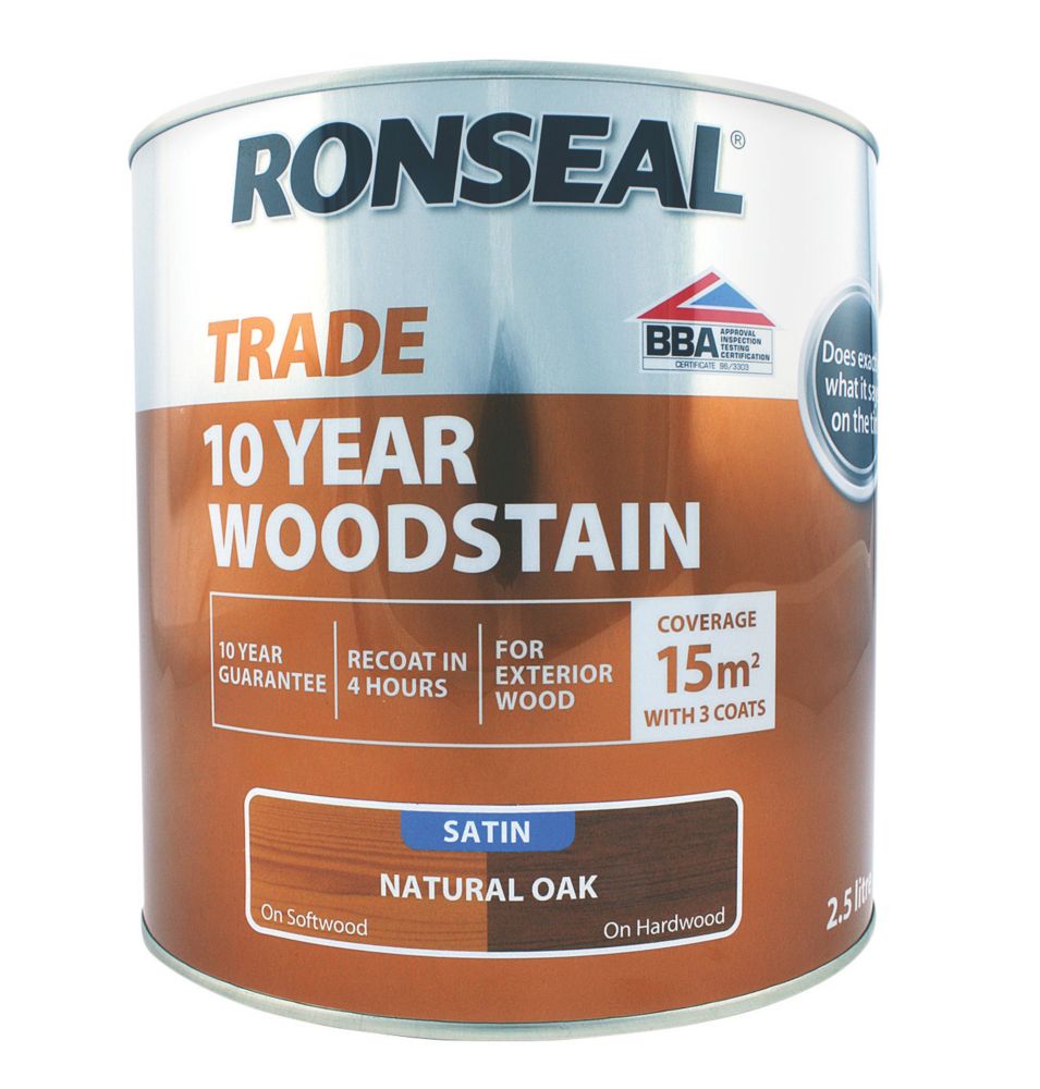 Image of Ronseal Trade 10 Year Woodstain Satin Natural Oak 2.5Ltr 