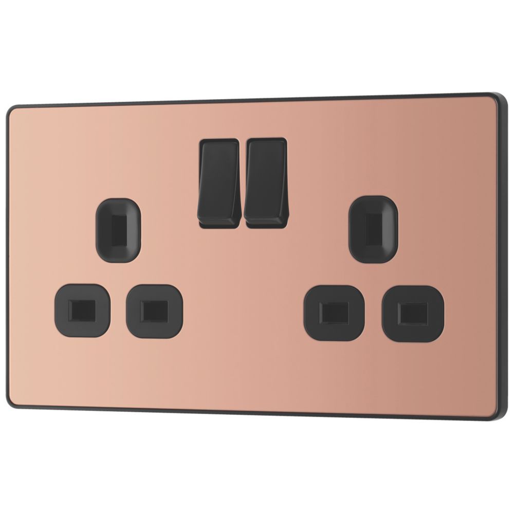 Image of British General Evolve 13A 2-Gang SP Switched Socket Copper with Black Inserts 