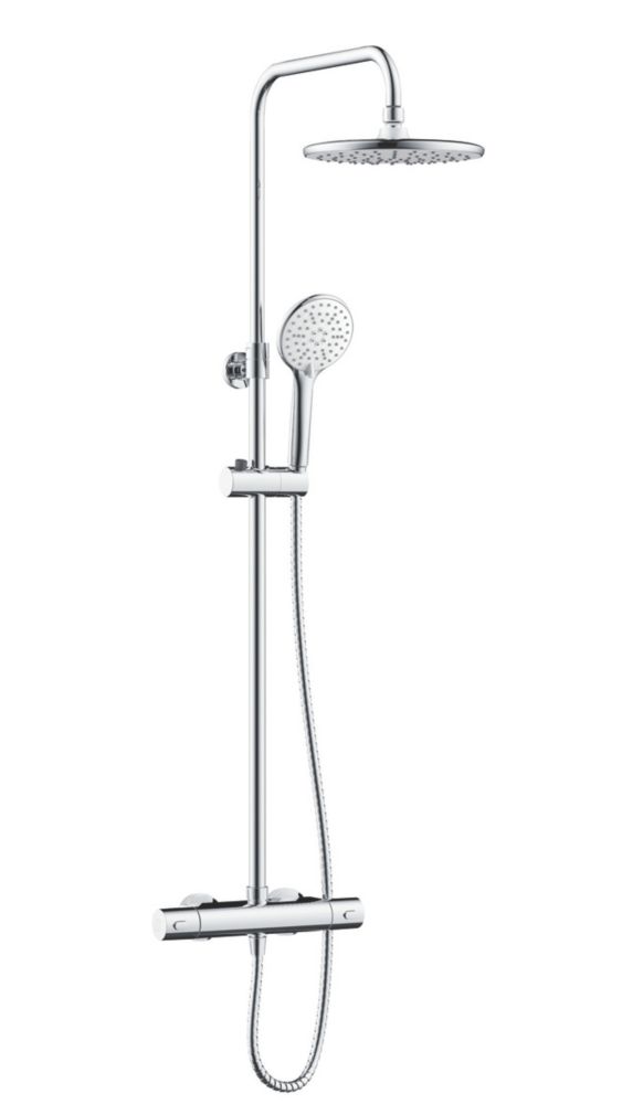 Image of Bristan Buzz2 Rear-Fed Exposed Chrome Thermostatic Bar Mixer Shower with Adjustable Riser Kit & Diverter 