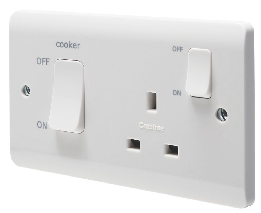 Image of Crabtree Instinct 45A 2-Gang DP Cooker Switch & 13A DP Switched Socket White 