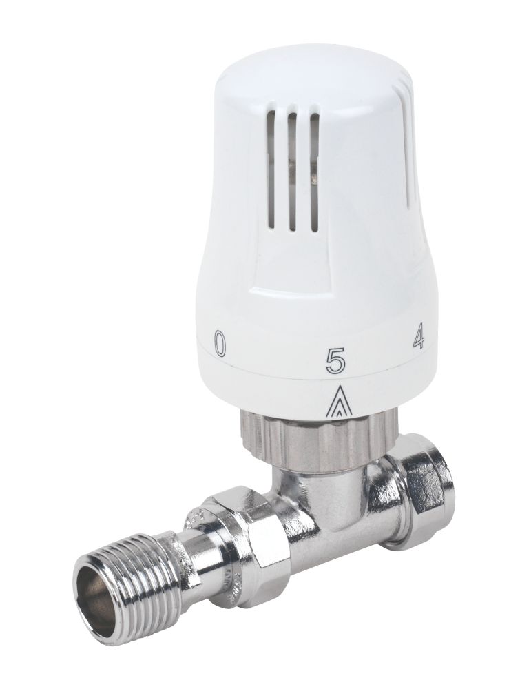 Image of White Straight Thermostatic TRV 15mm x 1/2" 