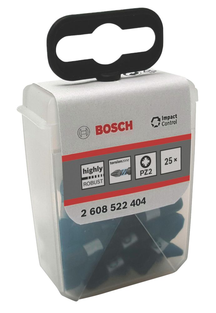 Image of Bosch 1/4" 25mm Hex Shank PZ2 Screwdriver Bits 25 Pack 