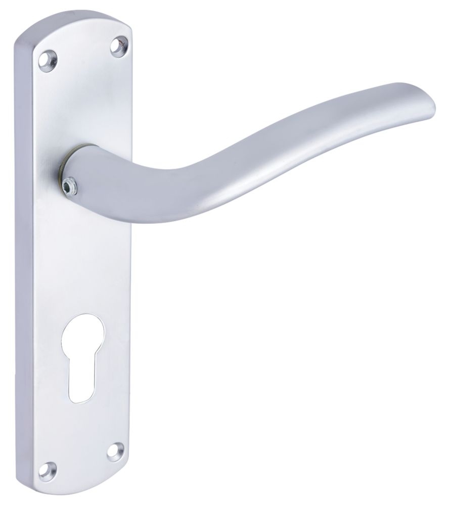 Image of Smith & Locke Corfe Fire Rated Euro Lock Door Handles Pair Satin Chrome 