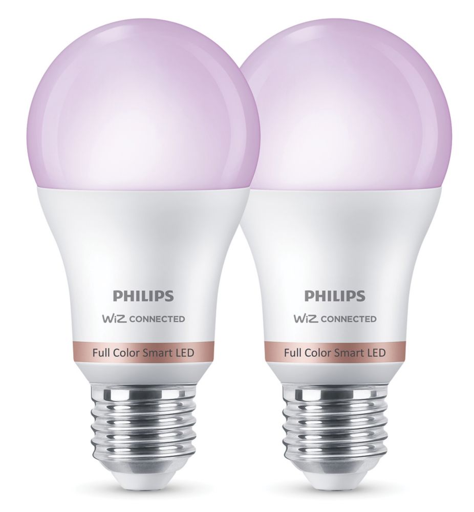 Image of Philips ES E27 RGB & White LED Smart Light Bulb 8W 806lm 2 Pack 