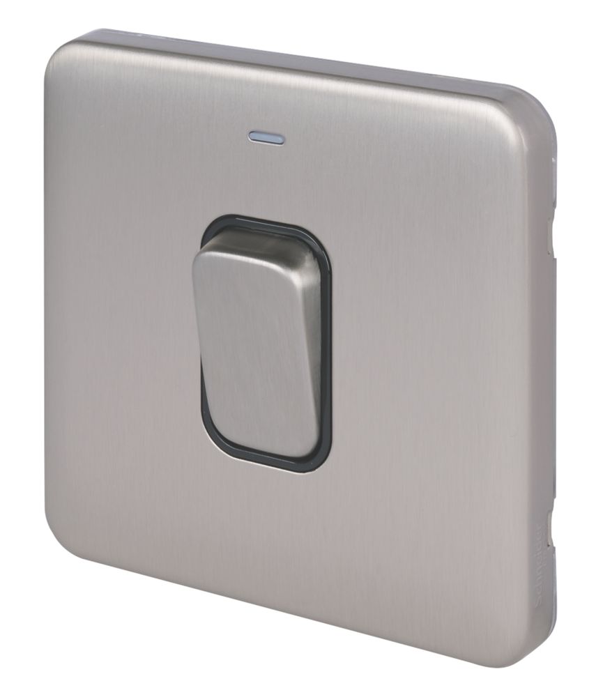 Image of Schneider Electric Lisse Deco 50A 1-Gang DP Cooker Switch Brushed Stainless Steel with LED with Black Inserts 