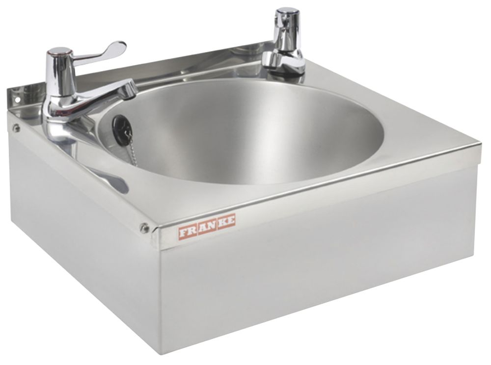 Image of Model B 1 Bowl Stainless Steel Round Wall-Hung Washbasin 2 Taps 340mm x 345mm 