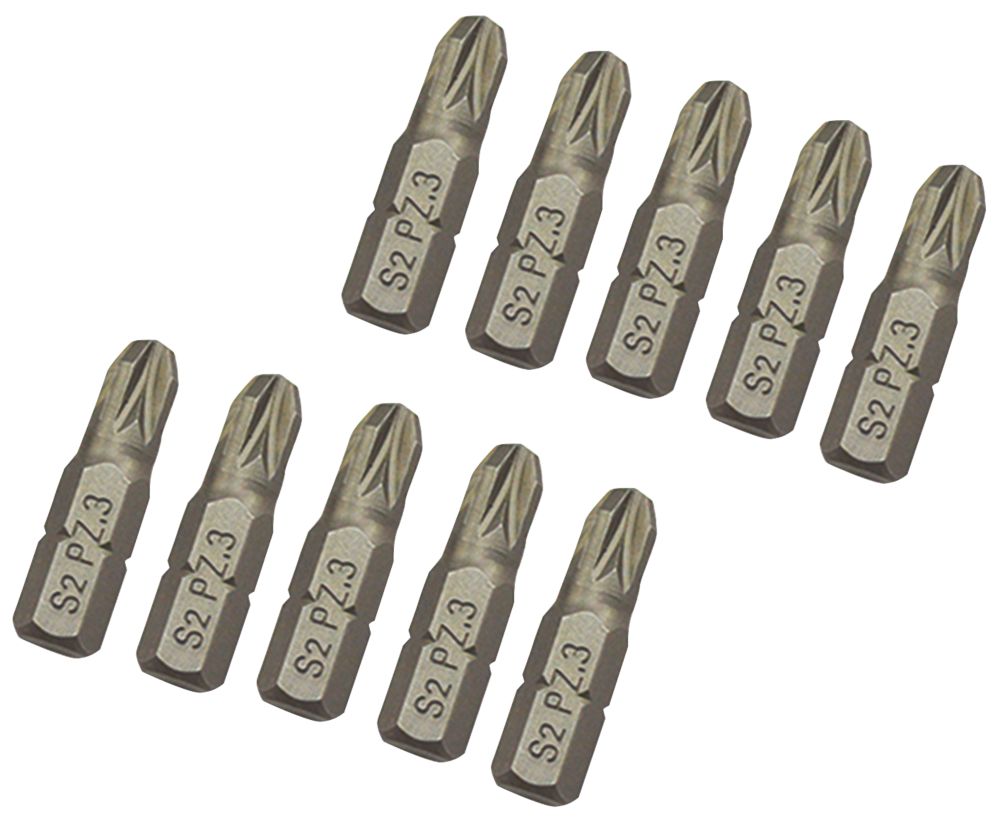 Image of 1/4" 25mm Hex Shank PZ3 Screwdriver Bits 10 Pack 