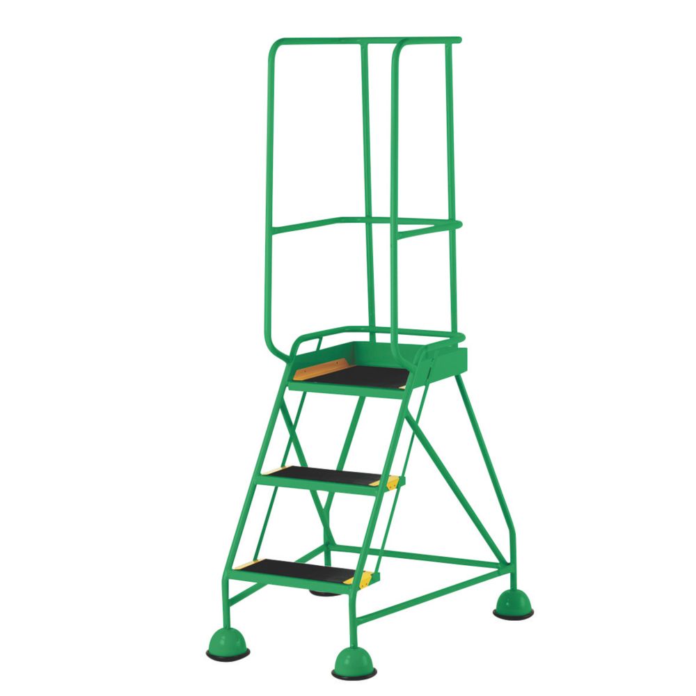 Image of TB Davies Stepmobile Plus Steel 3-Treads Green Warehouse Steps 0.76m 