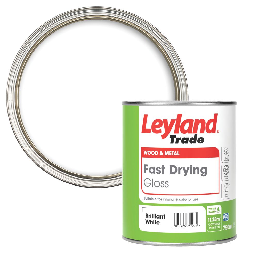 Image of Leyland Trade Gloss Brilliant White Trim Fast-Drying Paint 750ml 