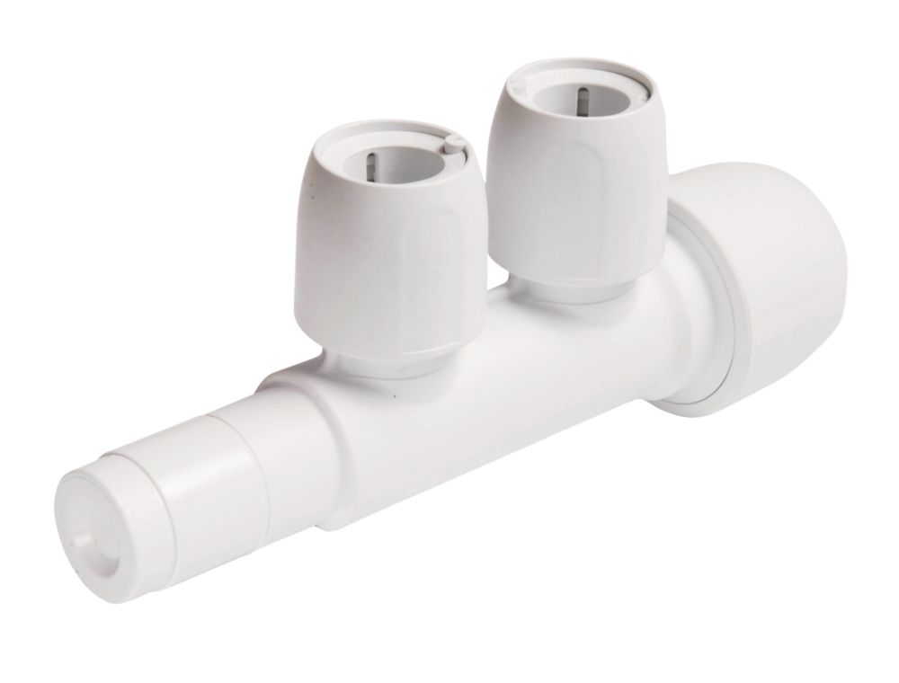 Image of Hep2O Plastic Push-Fit Reducing 2 Port Closed Spigot Manifold 22mm x 15mm 