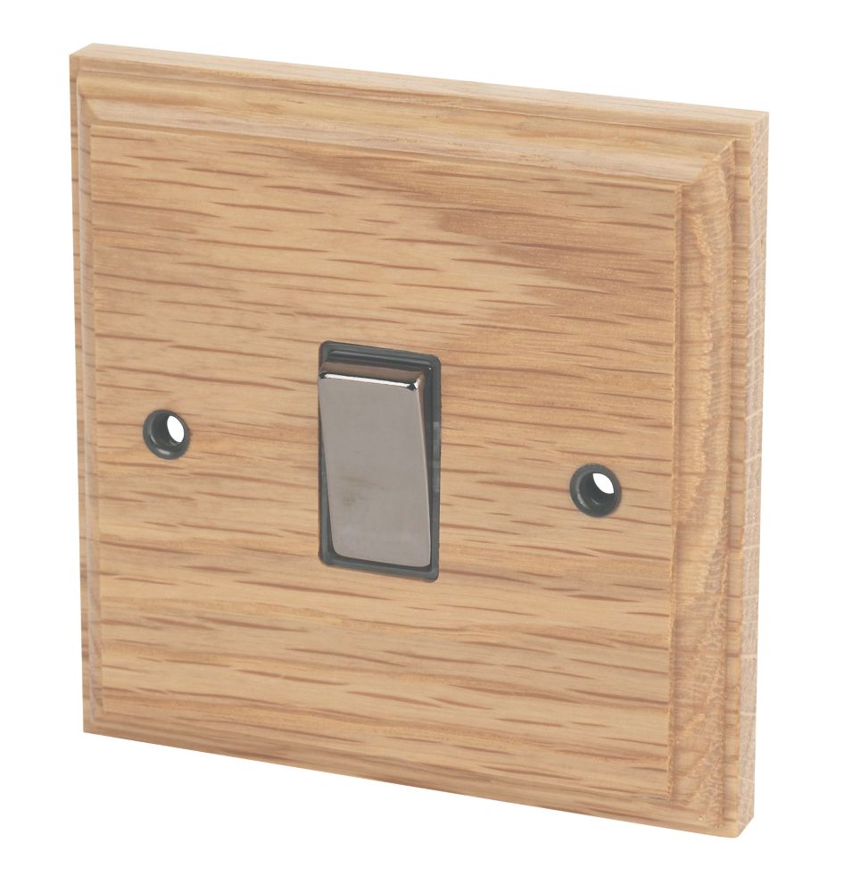 Image of Varilight 10AX 1-Gang 2-Way Light Switch Classic Oak with Black Inserts 