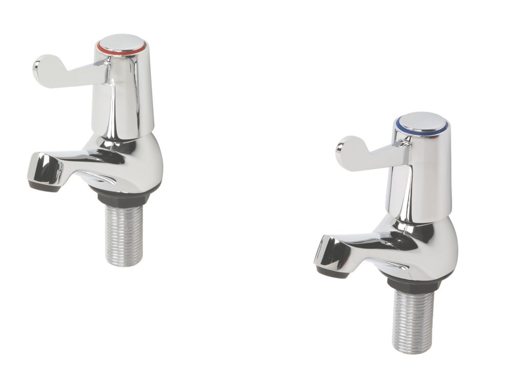 Image of Commercial 1/4 Turn Lever Bathroom Basin Taps Pair Chrome 