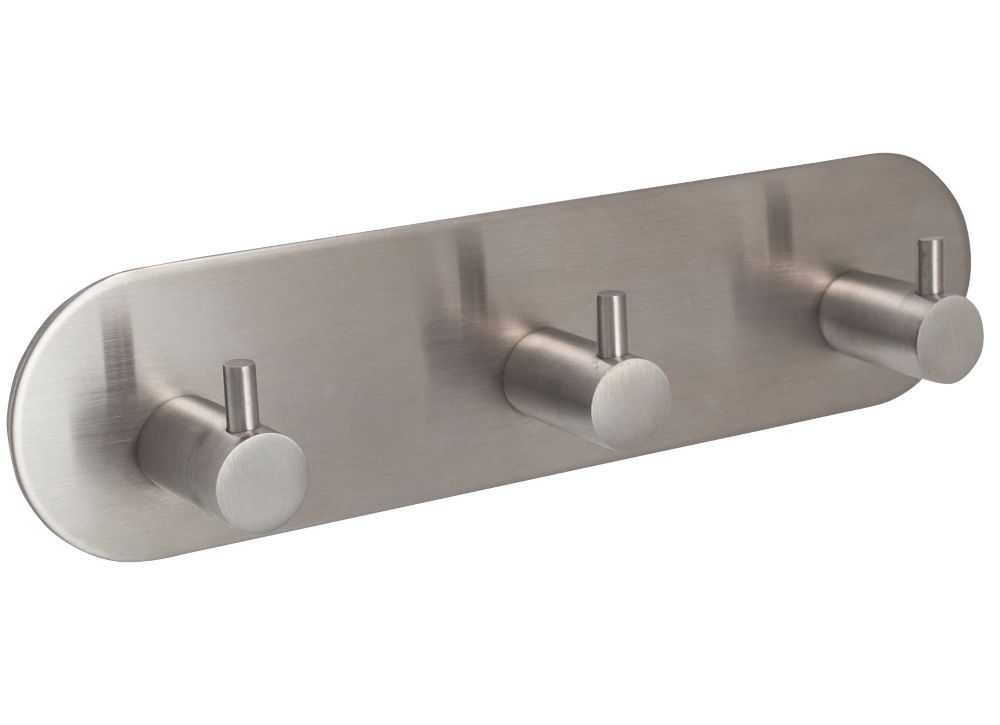 Image of Eclipse 3-Hook Straight Clothes Hook Rail Satin Stainless Steel 192mm x 48mm 