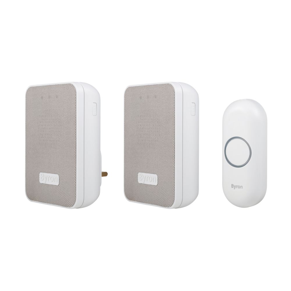 Image of Byron DBY-22324UK Battery-Powered Wireless Portable & Plug-In Doorbells White / Grey 