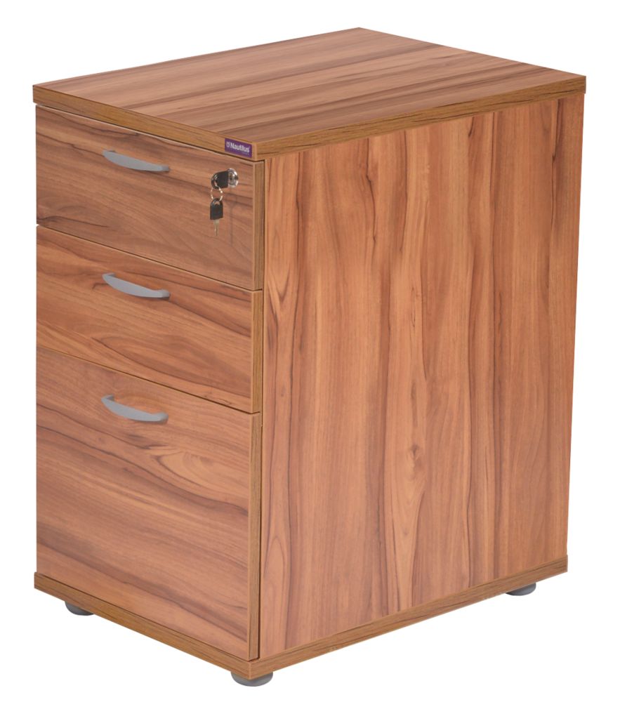 Image of Nautilus Designs Aspire 3-Drawer Desk High Pedestal Walnut 430mm x 800mm x 730mm 