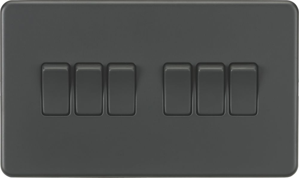 Image of Knightsbridge 10AX 6-Gang 2-Way Light Switch Anthracite 