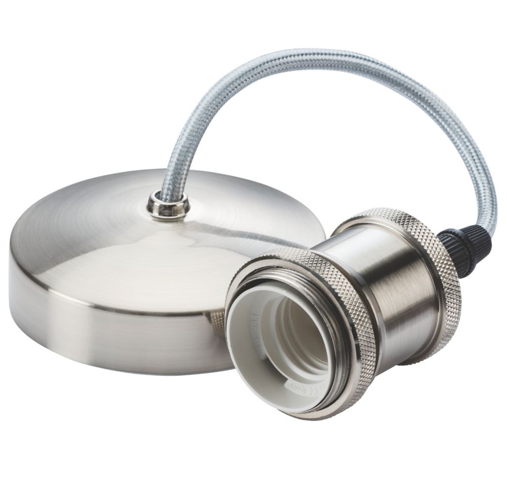 Image of Knightsbridge 6" Vintage Pendant Light Fitting ES Brushed Chrome 3 1/2" 