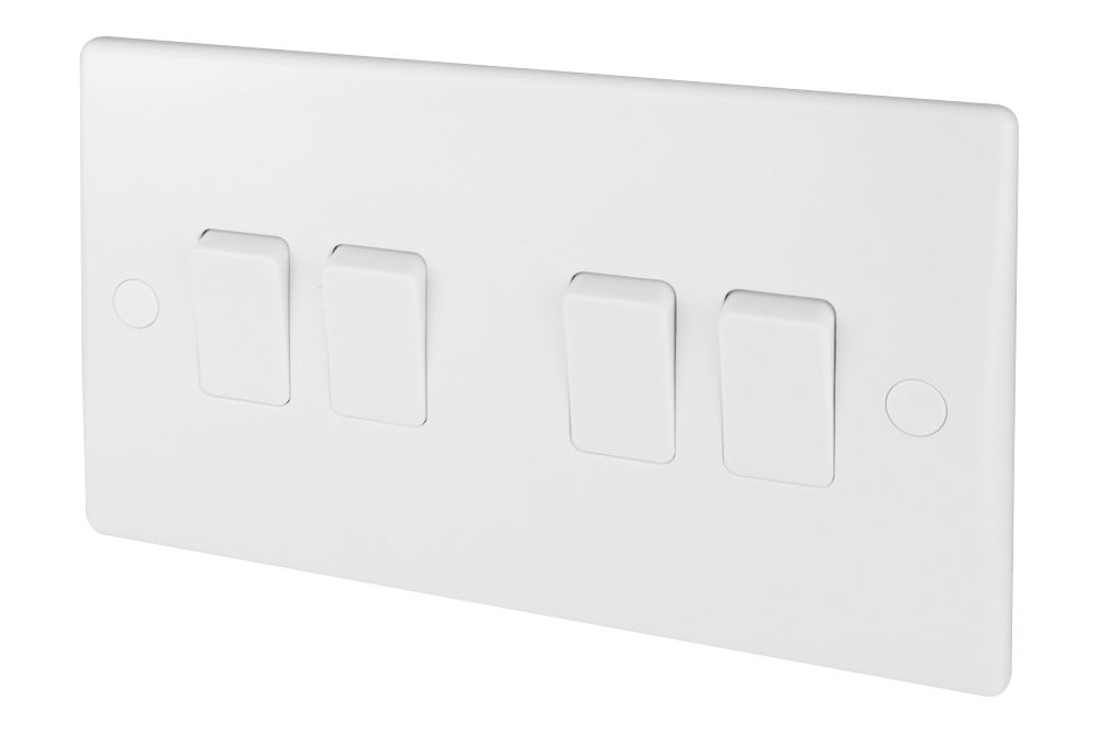 Image of Schneider Electric Ultimate Slimline 10AX 4-Gang 2-Way Light Switch White 