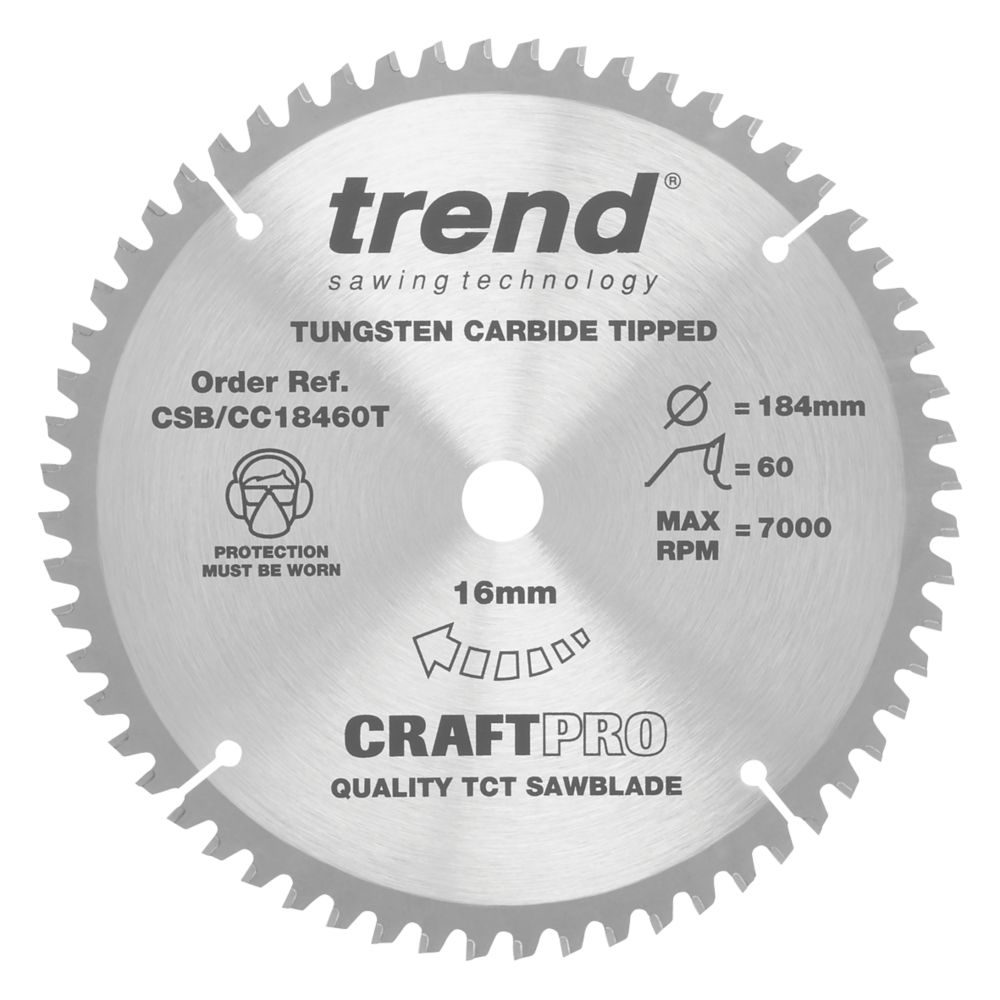 Image of Trend CraftPro CSB/CC18460T Wood Crosscut Circular Saw Blade 184mm x 16mm 60T 