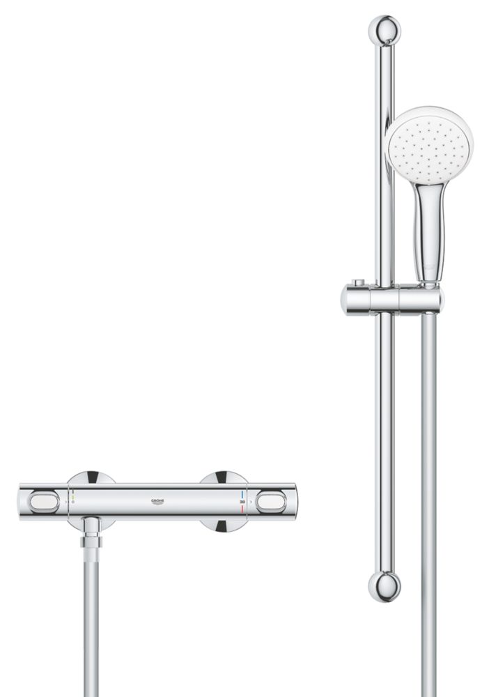 Image of Grohe Precision Flow Rear-Fed Exposed Chrome Thermostatic Shower Mixer Set 