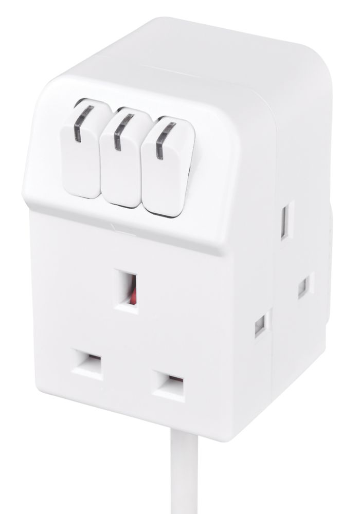 Image of Masterplug 13A 3-Gang Switched Extension Lead White 2m 
