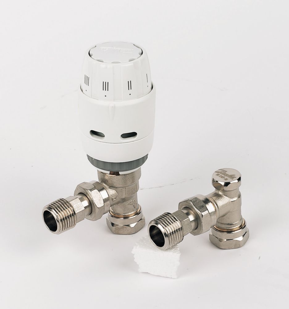 Image of Danfoss RAS-CÂ² White Angled & Straight Thermostatic TRV & Lockshield 10mm x 1/2" 