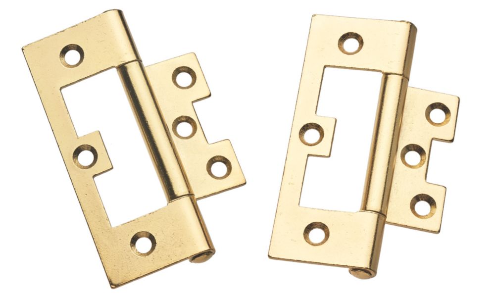 Image of Smith & Locke Polished Brass Flush Hinges 100mm x 59.5mm 2 Pack 