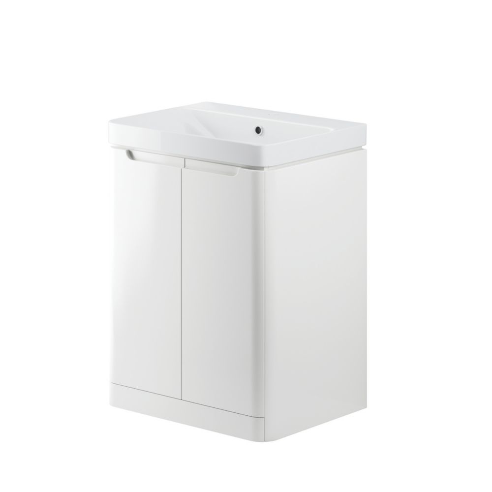 Image of Floorstanding Vanity Unit & Basin Gloss White 605mm x 460mm x 840mm 