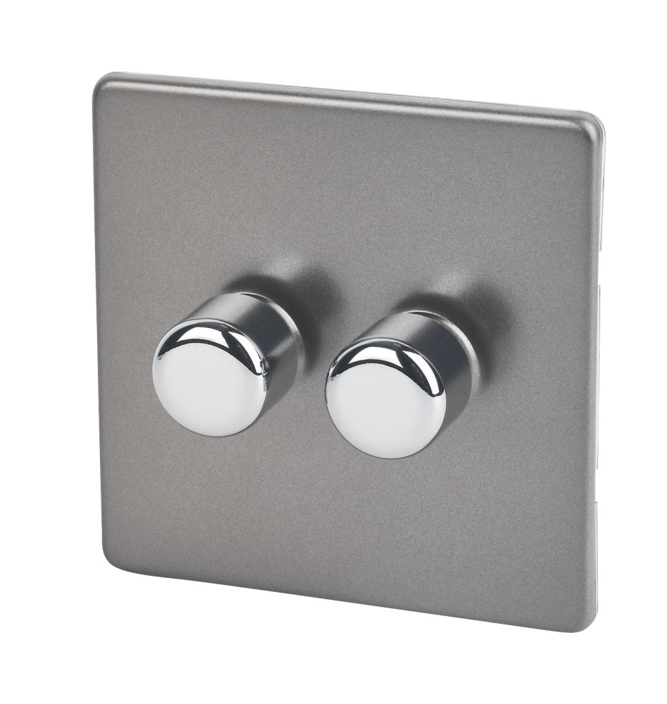 Image of Varilight V-Dim 2-Gang 2-Way Dimmer Switch Slate Grey 