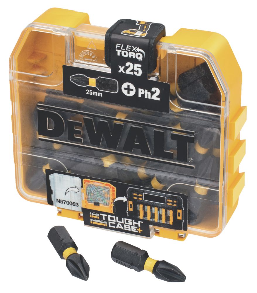 Image of DeWalt 6.35mm 25mm Hex Shank PH2 Impact Torsion Screwdriver Bits 25 Pack 