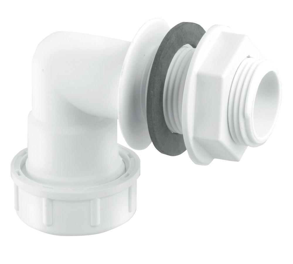 Image of McAlpine Bent Overflow Tank Connector White 22mm 